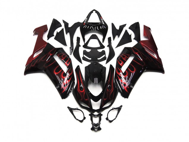 2007-2008 Rot Glänzend Flamme Kawasaki ZX6R Motorrad Verkleidung