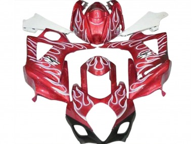 2007-2008 Rot Glänzend & Weiß Flamme Suzuki GSXR 1000 Motorrad Verkleidung