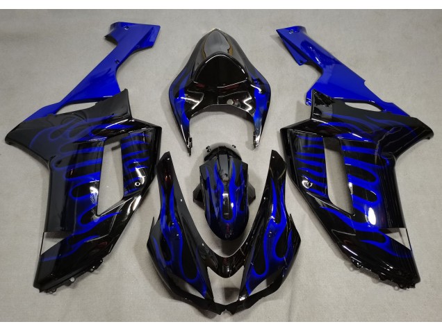 2007-2008 Schwarz Glänzend & Blau Flame Kawasaki ZX6R Motorrad Verkleidung