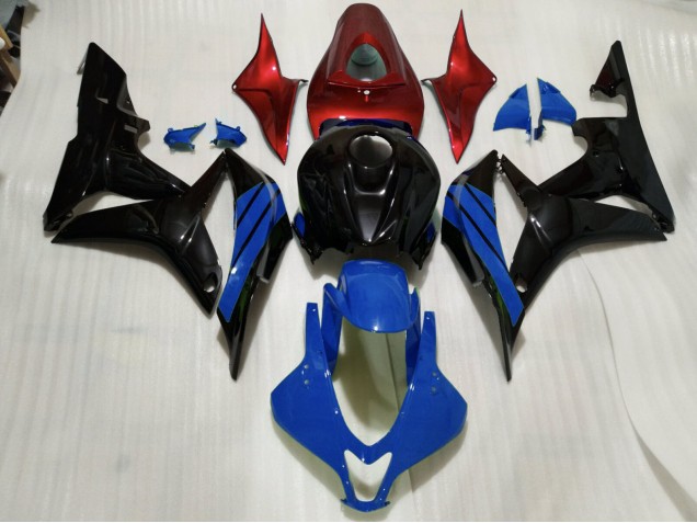 2007-2008 Schwarz Glänzend & Blaue & Rot Akzente Honda CBR600RR Motorrad Verkleidung