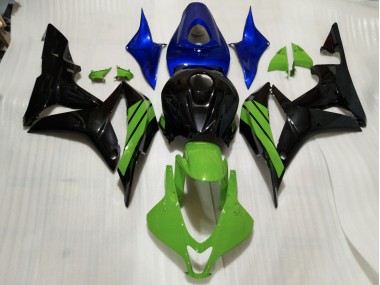 2007-2008 Schwarz Glänzend & Grüne & Blaue Akzente Honda CBR600RR Motorrad Verkleidung