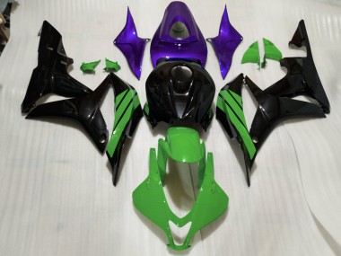 2007-2008 Schwarz Glänzend & Grüne & Violette Akzente Honda CBR600RR Motorrad Verkleidung