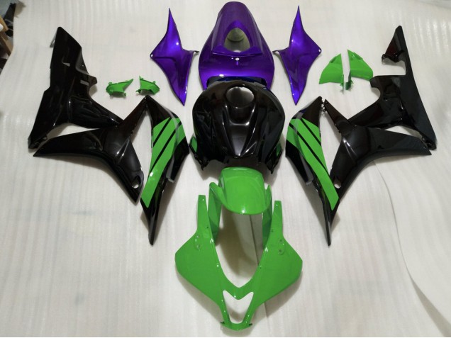 2007-2008 Schwarz Glänzend & Grüne & Violette Akzente Honda CBR600RR Motorrad Verkleidung 2007-2008 Schwarz Glänzend & Grüne & Violette Akzente Honda CBR600RR Motorrad Verkleidung