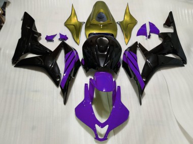 2007-2008 Schwarz Glänzend & Lila Mit Goldenen Akzenten Honda CBR600RR Motorrad Verkleidung