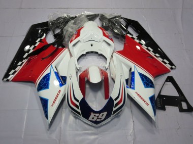 2007-2014 69 Weiß & Rot Ducati 848 1098 1198 Motorrad Verkleidung