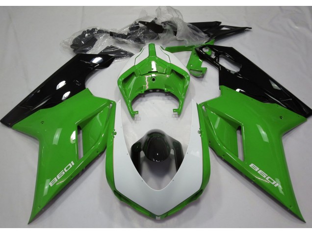 2007-2014 Glänzend Grün & Weiß Ducati 848 1098 1198 Motorrad Verkleidung