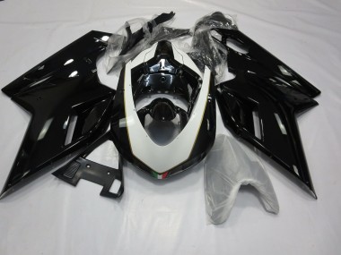 2007-2014 Glänzendes Schwarz & Weiß Ducati 848 1098 1198 Motorrad Verkleidung