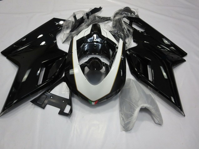 2007-2014 Glänzendes Schwarz & Weiß Ducati 848 1098 1198 Motorrad Verkleidung 2007-2014 Glänzendes Schwarz & Weiß Ducati 848 1098 1198 Motorrad Verkleidung
