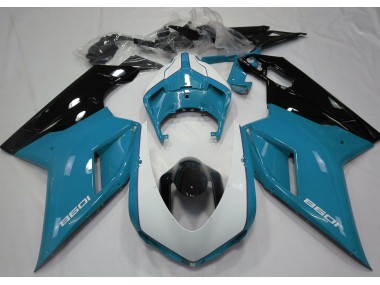 2007-2014 Hellblau & Glänzend Weiß Ducati 848 1098 1198 Motorrad Verkleidung