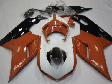 2007-2014 Orange Glänzend & Weiß Ducati 848 1098 1198 Motorrad Verkleidung