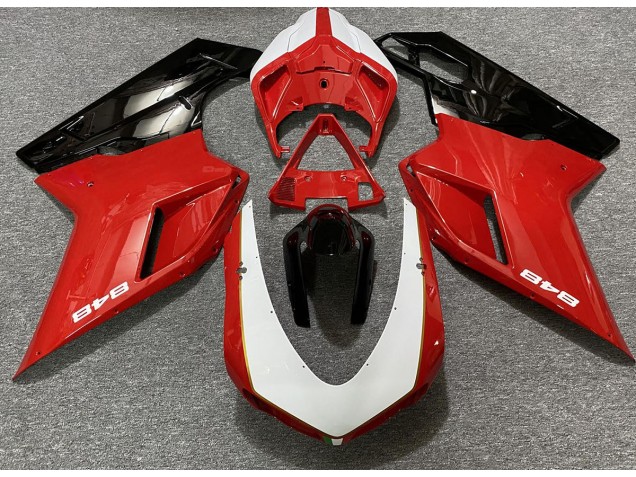 2007-2014 Rot Glänzend & Weiß (848 Aufkleber) Ducati 848 1098 1198 Motorrad Verkleidung 2007-2014 Rot Glänzend & Weiß (848 Aufkleber) Ducati 848 1098 1198 Motorrad Verkleidung