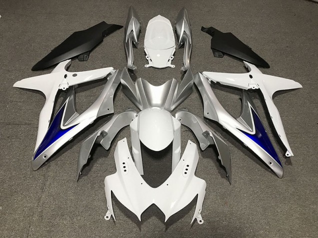2008-2010 Glänzend Weiß Mit Silber & Blau Matt Schwarz Unten Suzuki GSXR 600-750 Motorrad Verkleidung 2008-2010 Glänzend Weiß Mit Silber & Blau Matt Schwarz Unten Suzuki GSXR 600-750 Motorrad Verkleidung