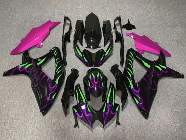 2008-2010 Lila & Grün Flamme Suzuki GSXR 600-750 Motorrad Verkleidung