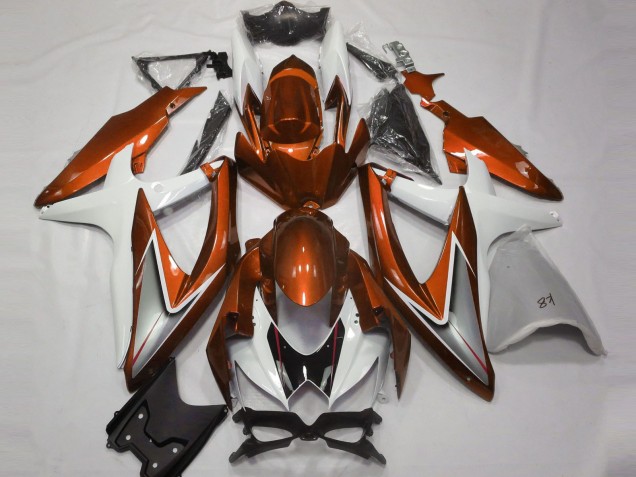 2008-2010 Orange Glänzend & Weiß Suzuki GSXR 600-750 Motorrad Verkleidung 2008-2010 Orange Glänzend & Weiß Suzuki GSXR 600-750 Motorrad Verkleidung