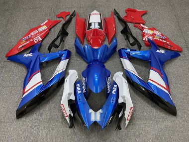2008-2010 Rot Blau & Glänzend Weiß Custom-Stil Suzuki GSXR 600-750 Motorrad Verkleidung