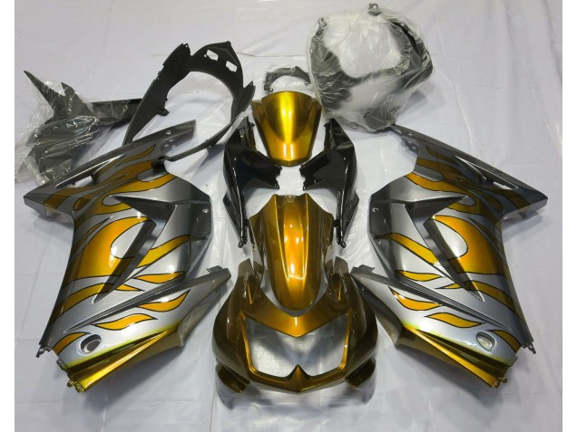 2008-2012 Gold & Silber Flamme Kawasaki Ninja 250 Motorrad Verkleidung 2008-2012 Gold & Silber Flamme Kawasaki Ninja 250 Motorrad Verkleidung