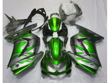2008-2012 Grün & Silber Flamme Kawasaki Ninja 250 Motorrad Verkleidung
