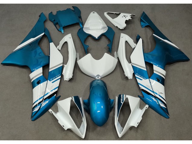2008-2016 Glänzend Weiß & Hellblau OEM-Stil Yamaha R6 Motorrad Verkleidung