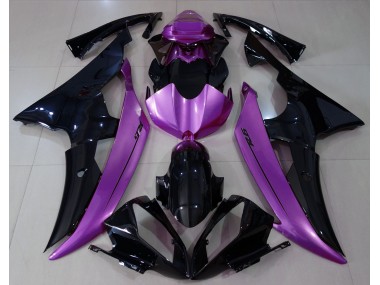 2008-2016 Glänzendes Schwarz & Rosaviolett Yamaha R6 Motorrad Verkleidung