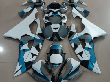 2008-2016 Gletscherblauer Schnee Tarnung Yamaha R6 Motorrad Verkleidung