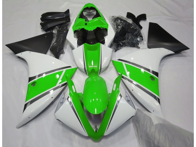 2009-2011 Glänzend Weiß & Grün Yamaha R1 Motorrad Verkleidung