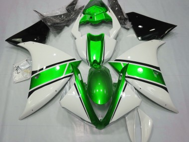 2009-2011 Glänzend Weiß & Metallic Grün Yamaha R1 Motorrad Verkleidung