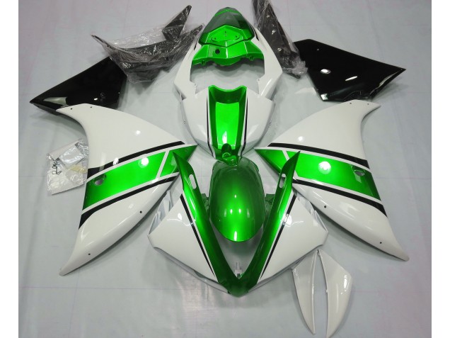2009-2011 Glänzend Weiß & Metallic Grün Yamaha R1 Motorrad Verkleidung