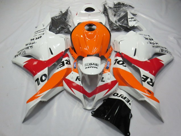 2009-2012 Weiß Rot & Orange Repsol Honda CBR600RR Motorrad Verkleidung 2009-2012 Weiß Rot & Orange Repsol Honda CBR600RR Motorrad Verkleidung