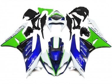 2009-2012 Tiefes Blau Grün & Weiß Kawasaki ZX6R Motorrad Verkleidung