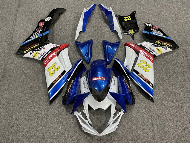 2011-2024 22 Rockstar Weiß & Blau Suzuki GSXR 600-750 Motorrad Verkleidung 2011-2024 22 Rockstar Weiß & Blau Suzuki GSXR 600-750 Motorrad Verkleidung