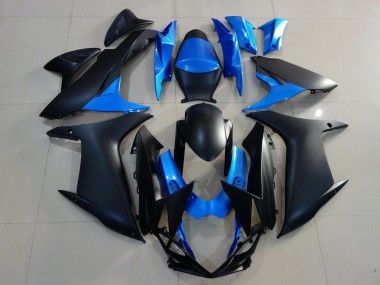 2011-2024 Matt Schwarzes & Leuchtendes Blau Suzuki GSXR 600-750 Motorrad Verkleidung