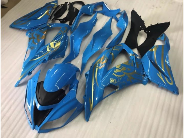 2016-2019 Glänzend Blau Mit Gold Kawasaki ZX10R Motorrad Verkleidung 2016-2019 Glänzend Blau Mit Gold Kawasaki ZX10R Motorrad Verkleidung